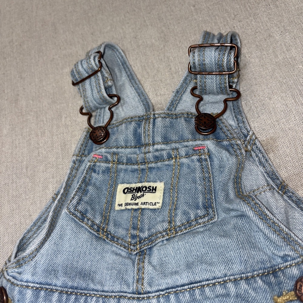 Oshkosh B'gosh Vestbak Tiered Layered Denim Overalls Dress Jumper 12 months Girl - Picture 2 of 6